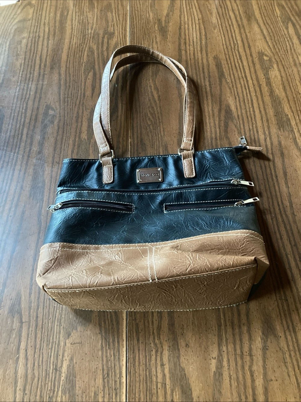 Stone & co Two-Tone Black and Tan Tote shoulder bag plenty of storage